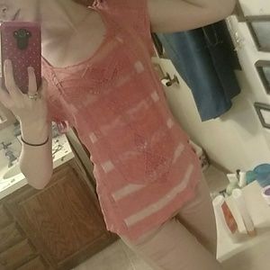 Pink stripe and design blouse t-shirt tee